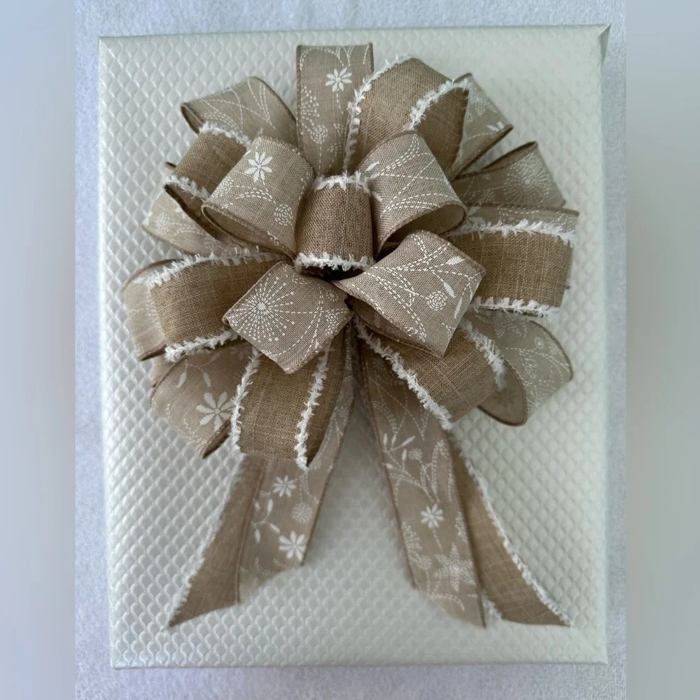 Bows Three Handmade Boho Tan Wired Ribbon Various Sizes